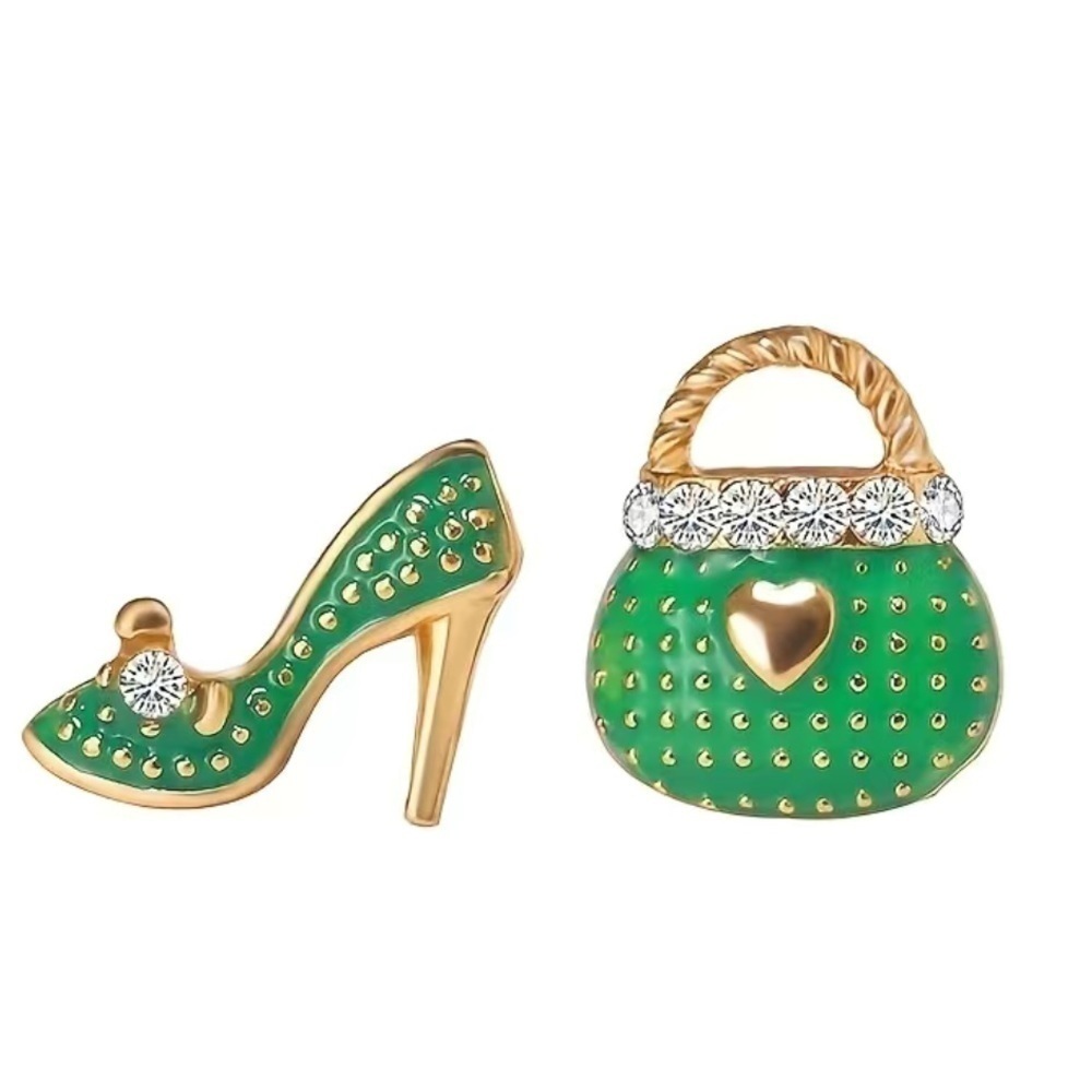 3/$25 Shoe and Bag Earrings Green and Gold Tone